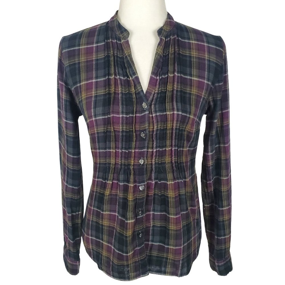 Converse Plaid Long Sleeve Button Down Shirt Women's Small Fall Pleated Front